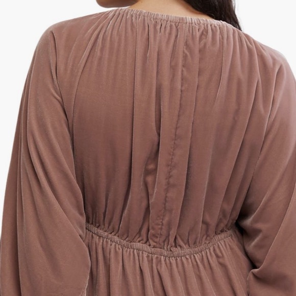 FREE PEOPLE PORTIA VELVET SLOUCHY BABYDOLL DRESS XL DUSTY TAUPE ROSE - Picture 4 of 6